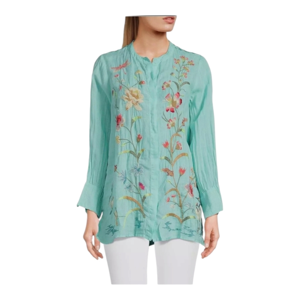 Johnny Was Genvieve Split Neck Tunic Size M